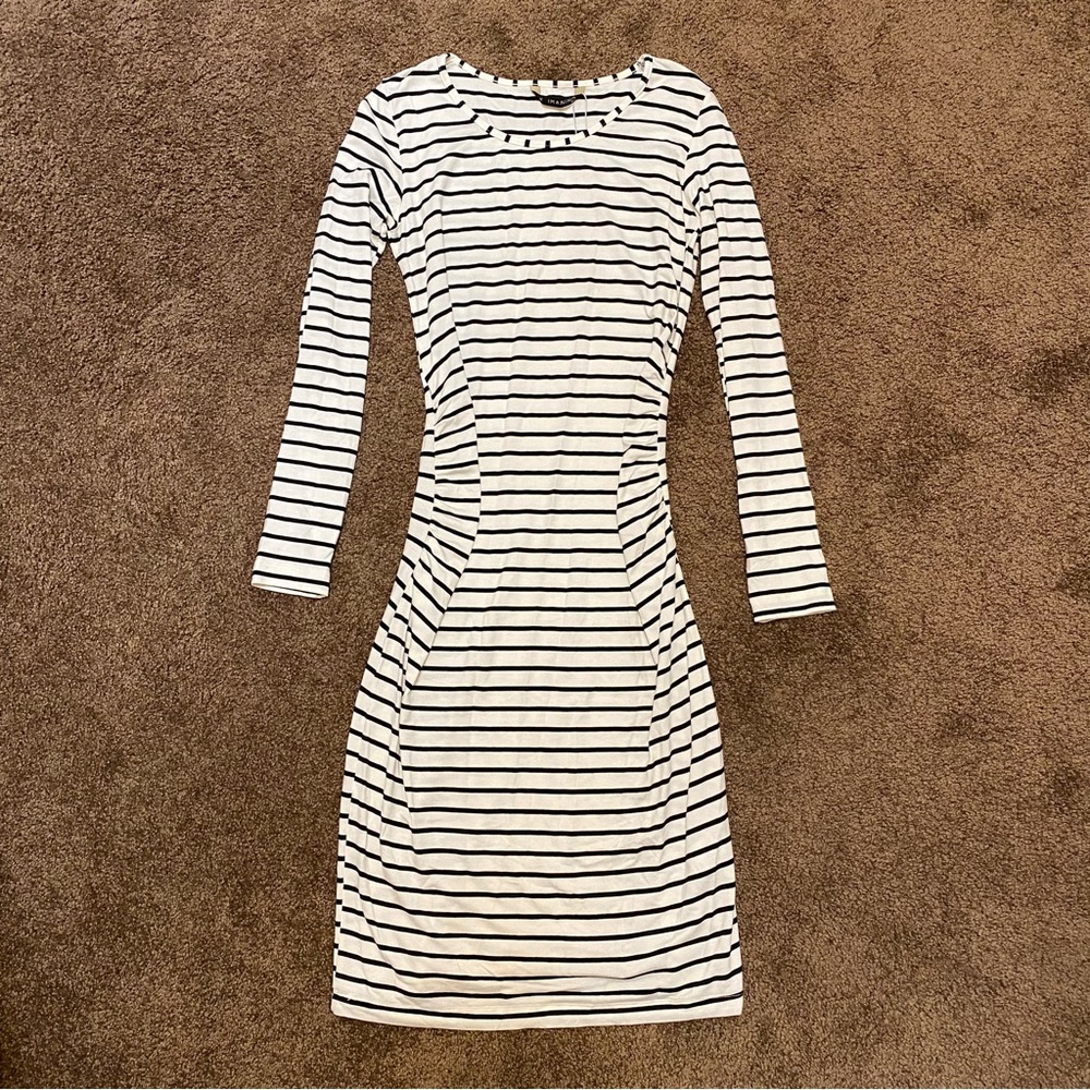 Imanimo Maternity Black & White Striped Long Sleeve Dress NWT